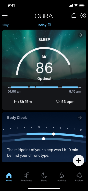 Body Clock Home View | Oura Ring